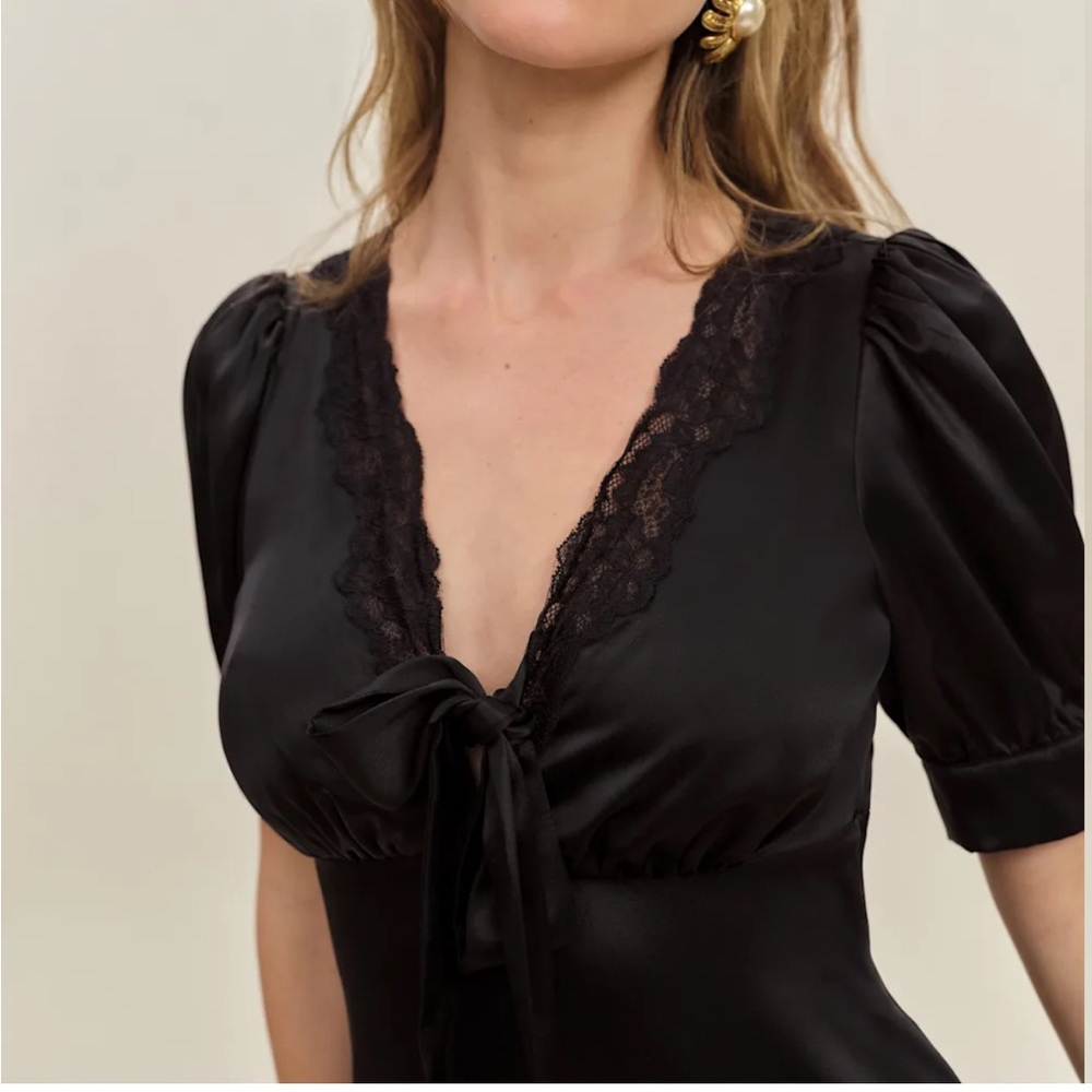 Reformation Avin Silk Dress Black